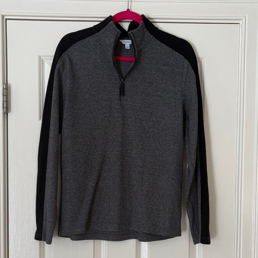 Calvin Klein Men's Charcoal and Black Quarter-Zip Sweater